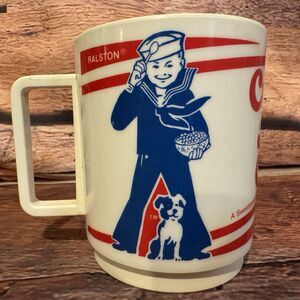 Vtg 1980s Cracker Jack Cereal Mug Cup Ralston Sailor Jack Bingo Advertising